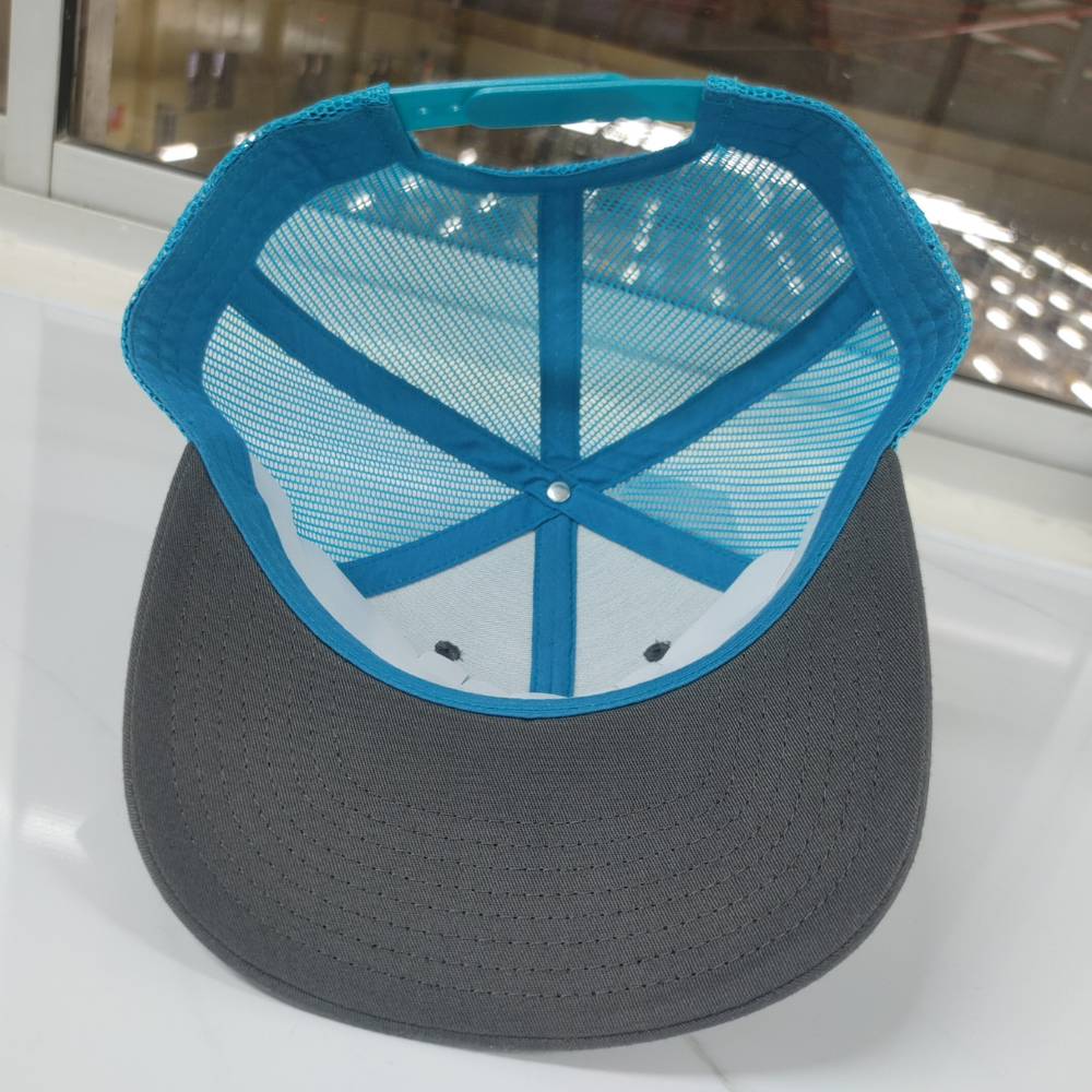 Custom Embroidery Logo Ri 112 Trucker Dark Gray Blue 6 Panel Single Breasted Buckle Structured For Outing Caps And Hats Factory 3