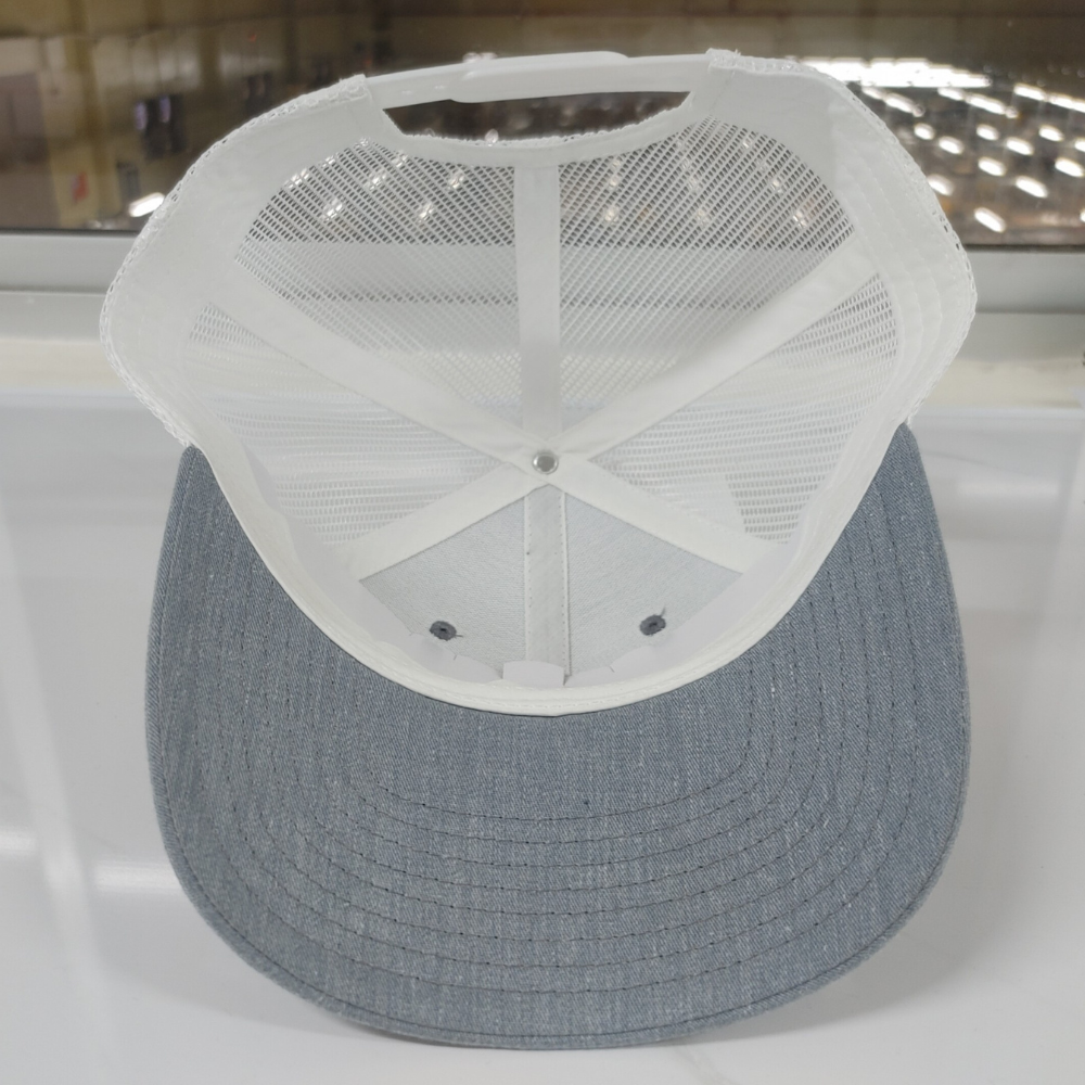 Custom Embroidery Logo Y Ri 112 6 Panel Gray White Mesh Structured Single Breasted Buckle Two Eyelet on Front Side Mixed Items 4