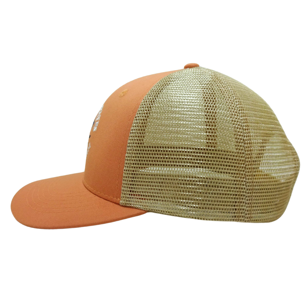 Custom Flat Embroidered 6 Panel Trucker Hat Structured Cartoon Pattern Label on Sweatband Plastic Single Breasted Buckle Unisex 4