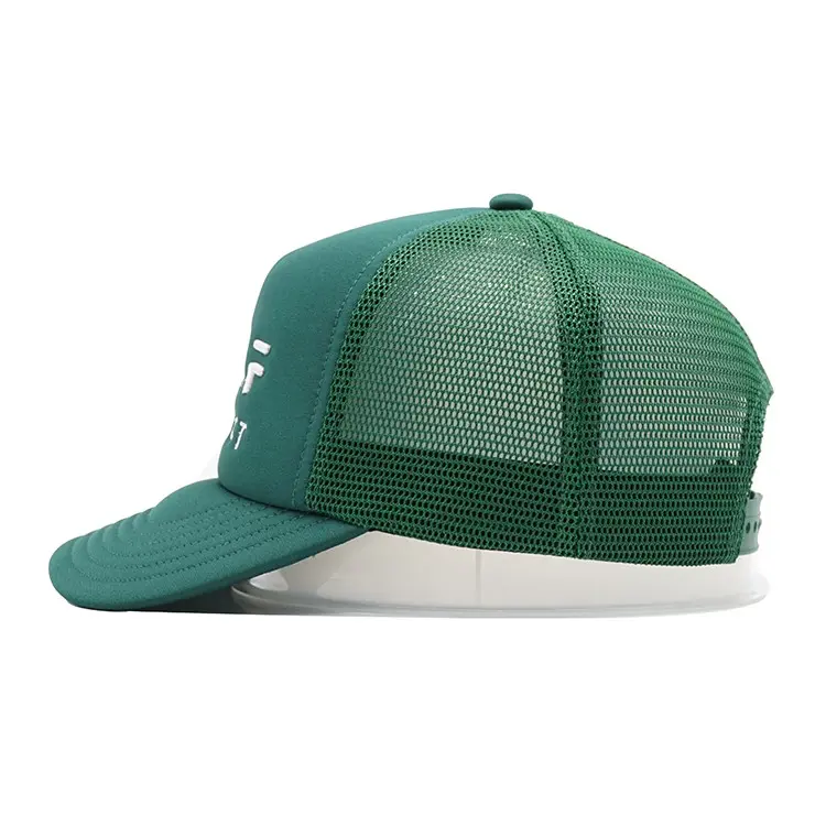 Custom Foam Trucker Hat 5-Panel Curved Brim High Quality Green Color Medium Profile Sports Cap Trucker Hat made in Vietnam 4