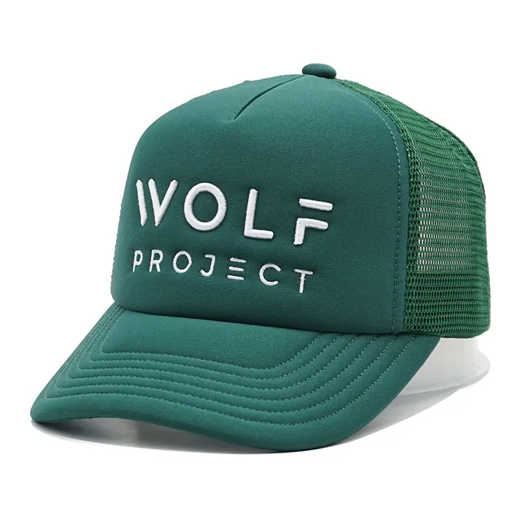 Custom Foam Trucker Hat 5-Panel Curved Brim High Quality Green Color Medium Profile Sports Cap Trucker Hat made in Vietnam