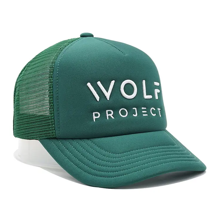 Custom Foam Trucker Hat 5-Panel Curved Brim High Quality Green Color Medium Profile Sports Cap Trucker Hat made in Vietnam 3