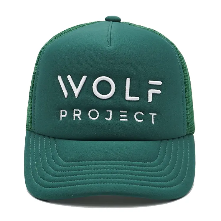 Custom Foam Trucker Hat 5-Panel Curved Brim High Quality Green Color Medium Profile Sports Cap Trucker Hat made in Vietnam 2