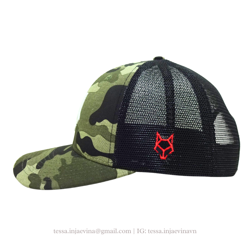 Custom High Quality 6 Panel Embroidered Camo Caps Private Logo Inner Tape Trucker Hats Vietnam OEM ODM Hat Manufacturer L01 6