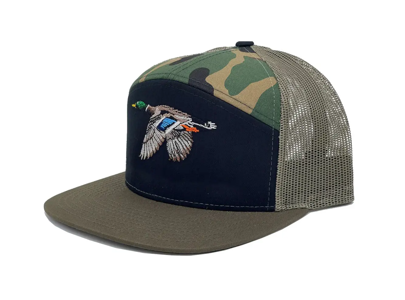 Custom High Quality Trucker Hat Embroidery Logo 7 Panel Snapback Caps Camo Trucker Cap Customized Design 3