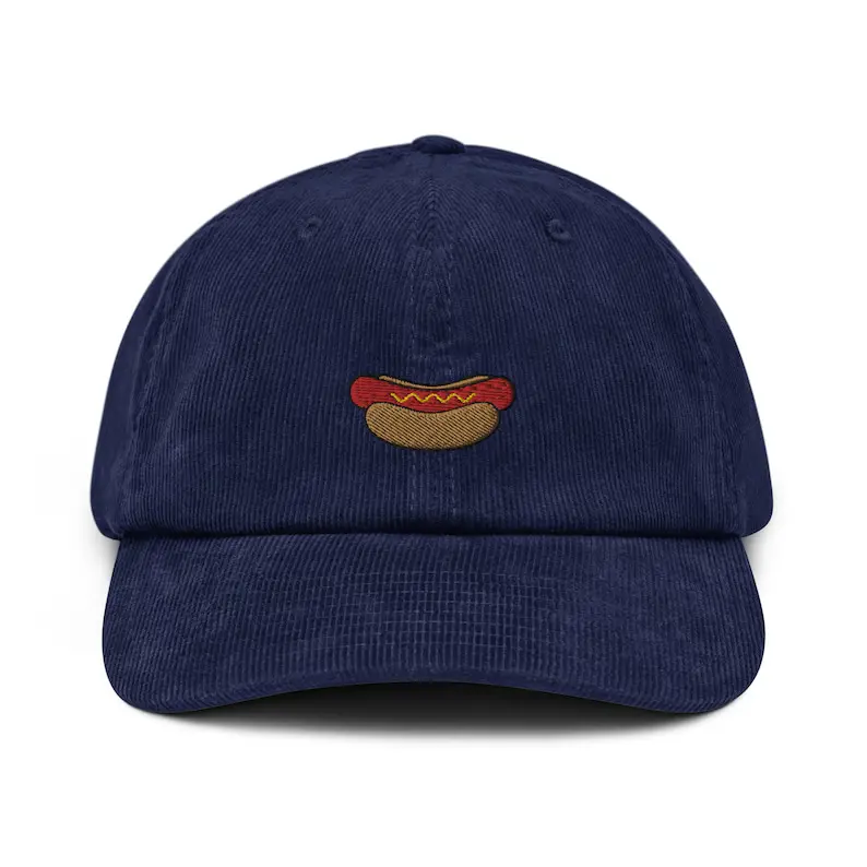 Custom Hot Dog Embroidered Corduroy Baseball Caps Vietnam Factory Dad Hat Gorras For Food Lovers Camping Casual Promotion L01 5