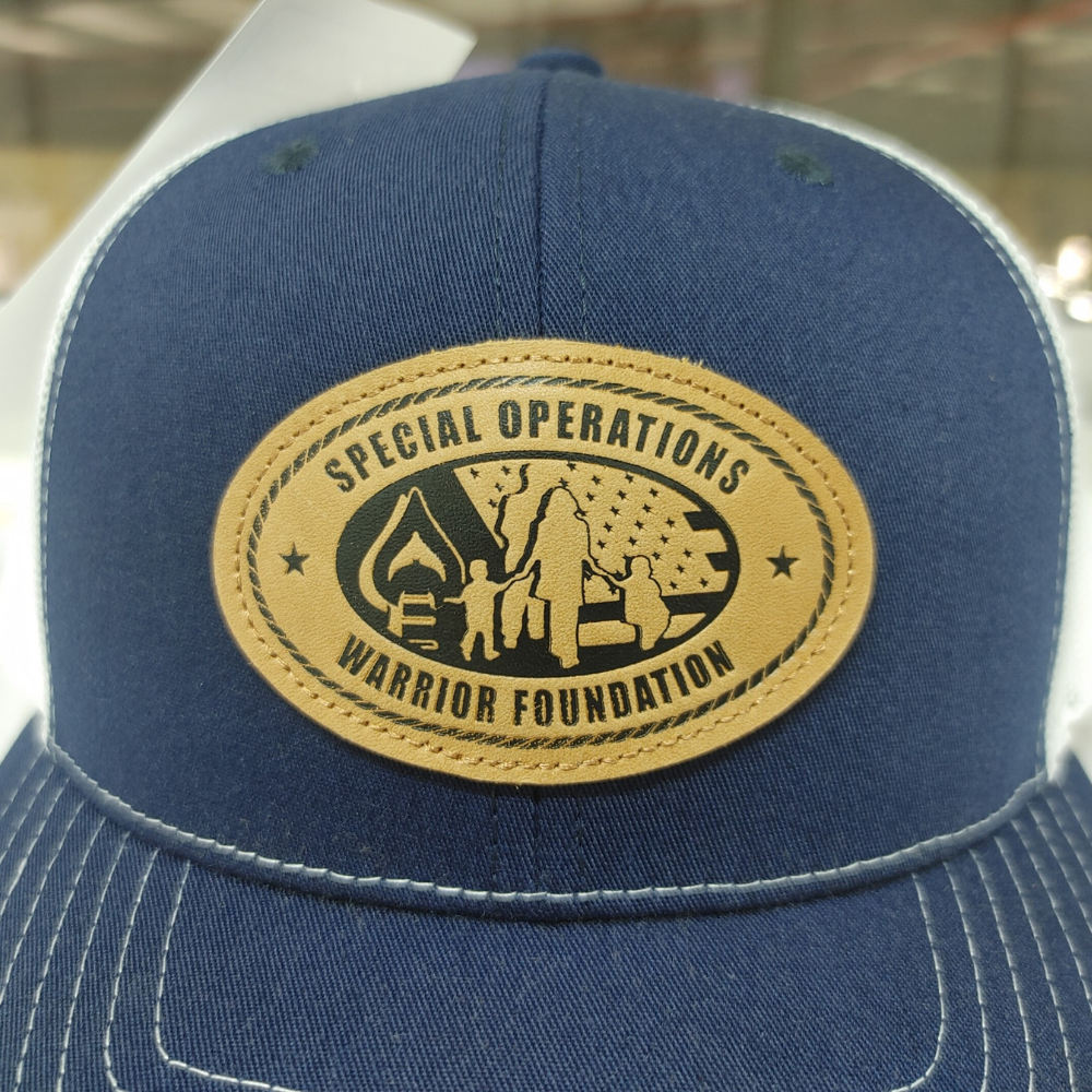 Custom Leather Logo Patch Ri 112 Trucker Hat OEM Navy Blue White Mesh and Stitching Line on Brim 2 Eyelets for Many Style Outing 3