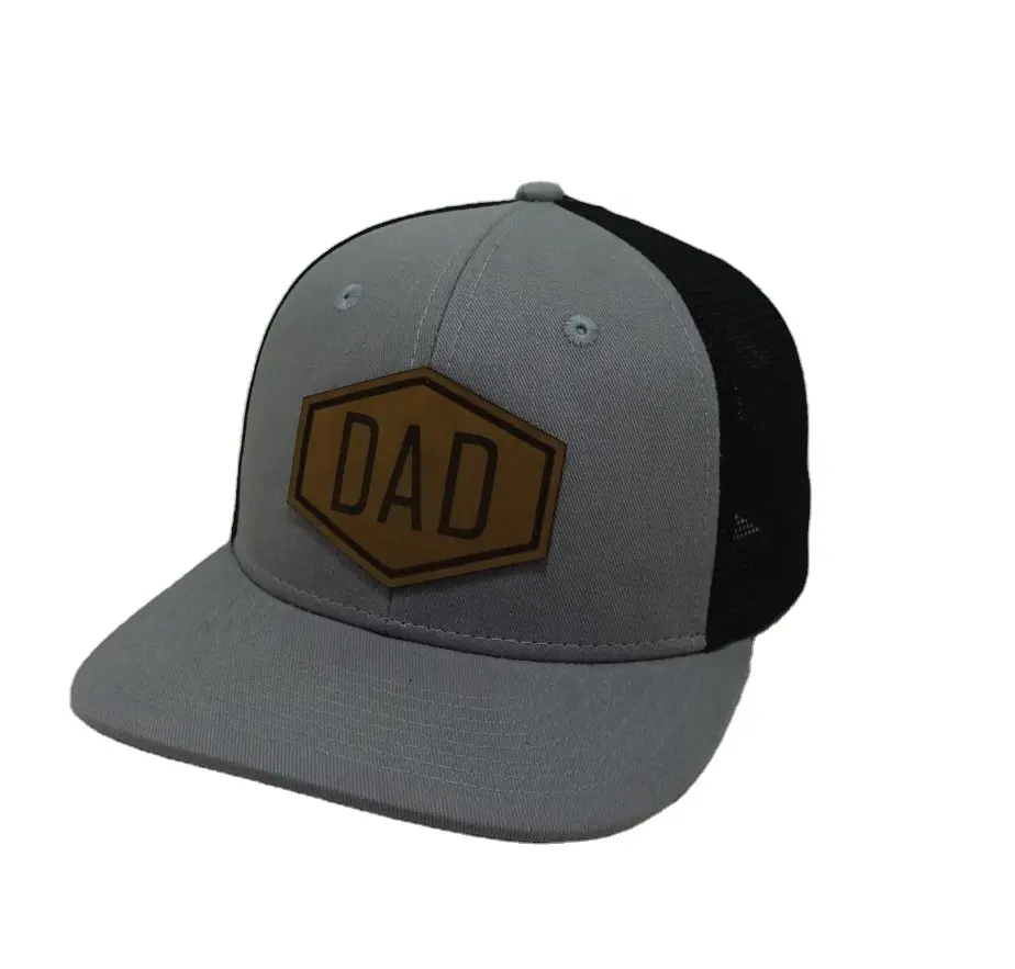 Custom Leather Patch Logo Hats High Quality Vietnam Dark Gray Trucker Caps Mesh Hats Snapback Cap 1