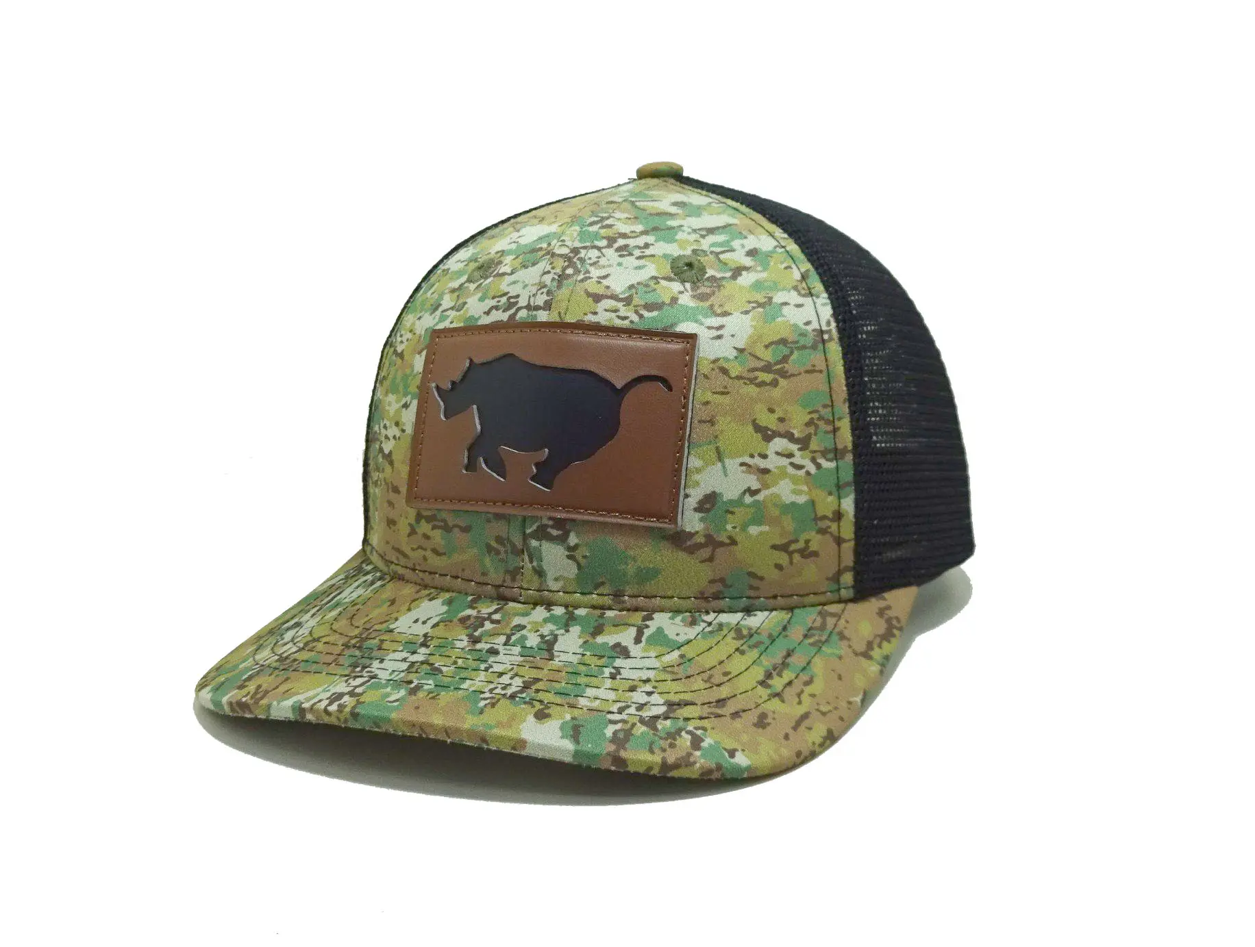 Custom Leather Patch Logo Ri 112 Cap Embroidery Logo Camo Trucker Hats Rope Promotional Camouflage Design Vietnam Factory 2