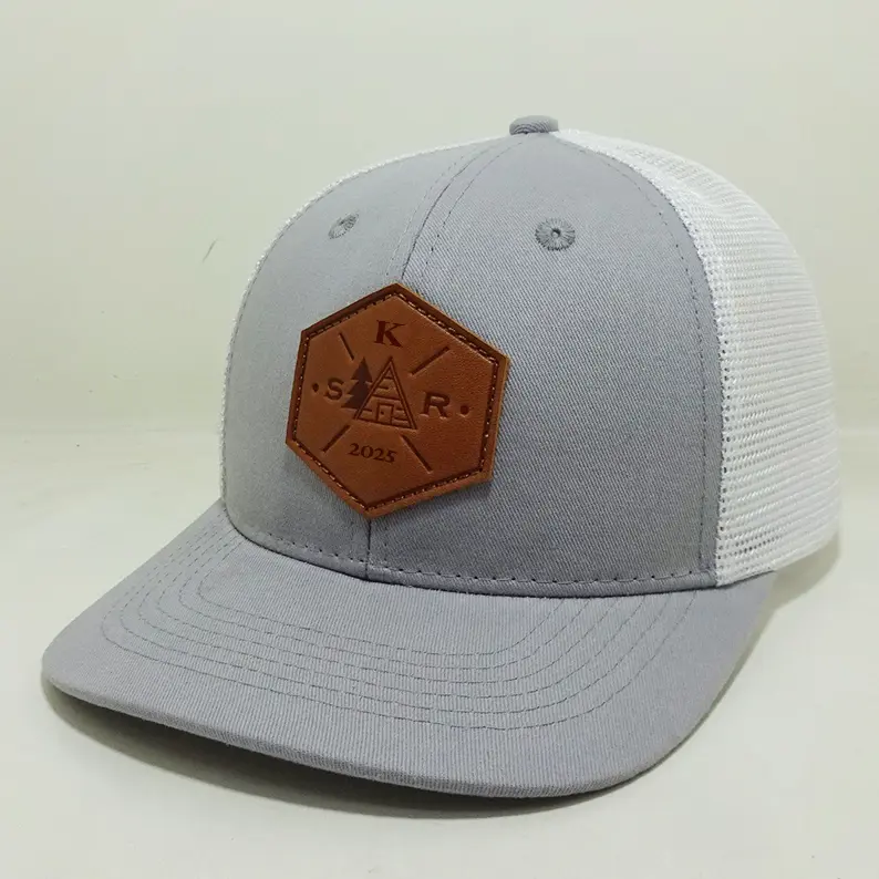 Custom Leather Patch Mesh Back Trucker Hat Outdoor Caps Design Gorras For Men Women Fishing Hunting Style Vietnam Made Casual L1 3