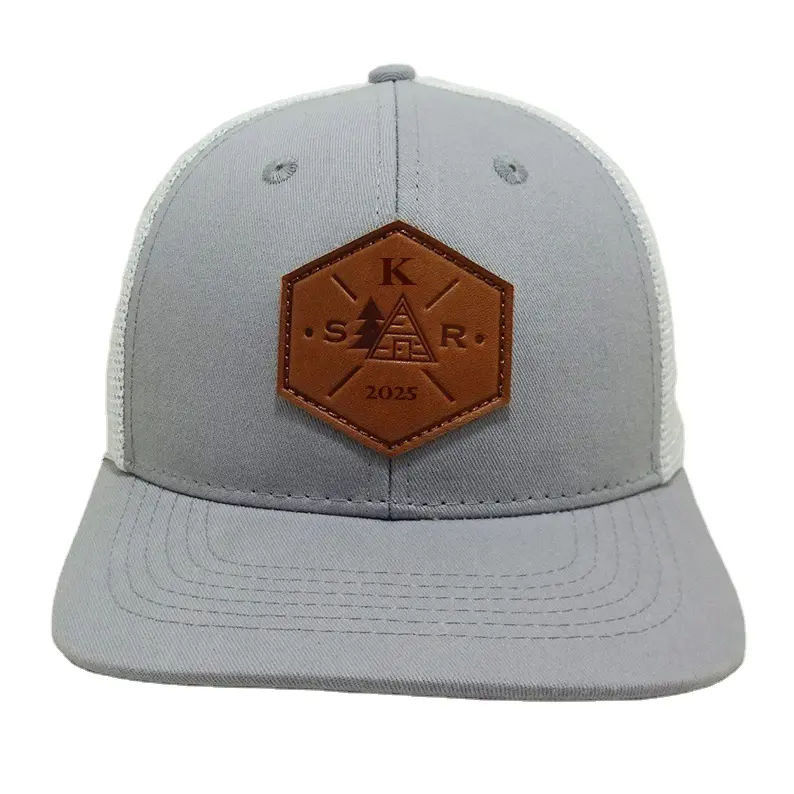 Custom Leather Patch Mesh Back Trucker Hat Outdoor Caps Design Gorras For Men Women Fishing Hunting Style Vietnam Made Casual L1 2