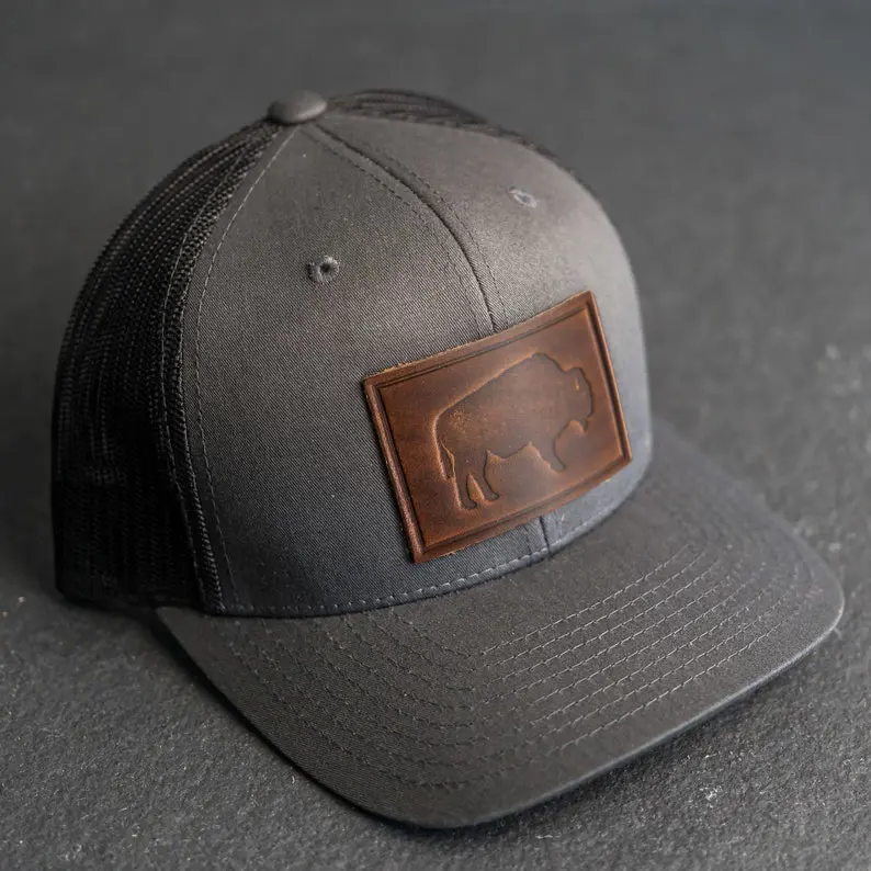 Custom Leather Patch Trucker Hat With Animal Design Vietnam Made Plain Mesh Back Caps For Men Casual Hunting Brand Promotion L01 5