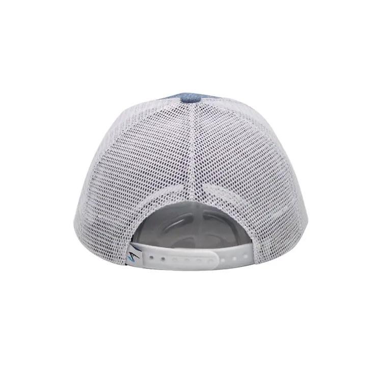 Custom Logo 6-Panel Curved Brim High Quality Blue Color Medium Profile Mesh Back Hat 6 Eyelets Unisex Trucker Hat 5