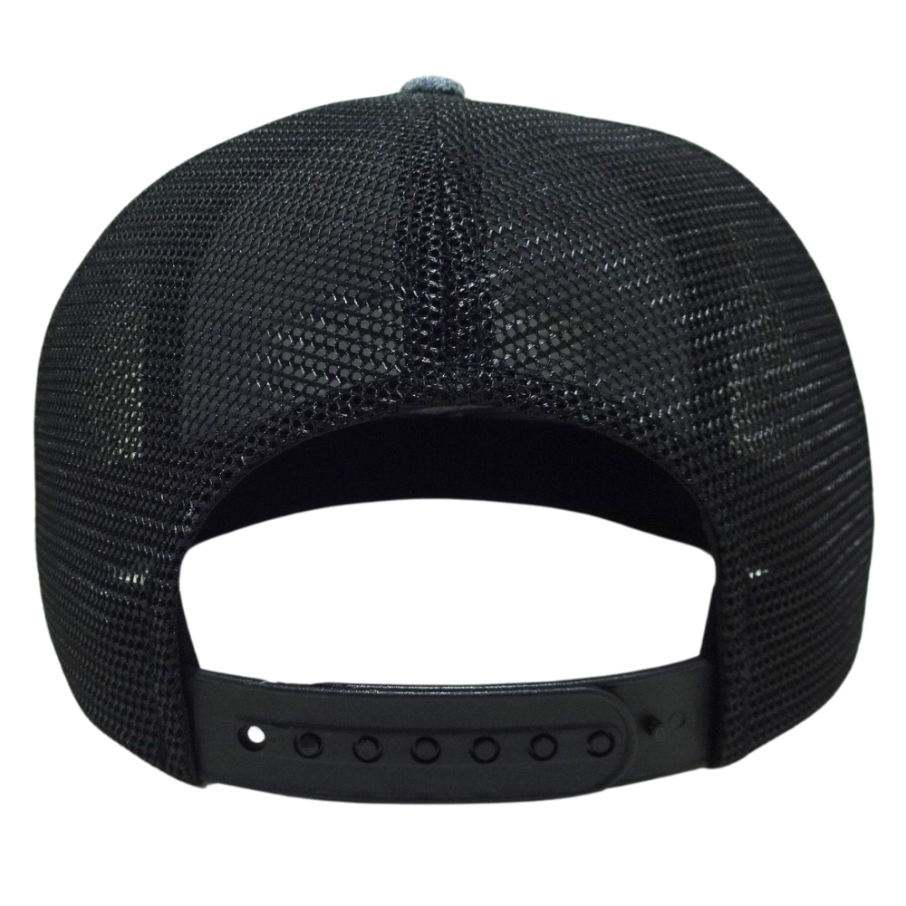 Custom Logo 6 Panels Trucker Hat Garment Patch Structured Gray and Black Mesh Plastic Single Breasted Buckle Wholesales All Ages 7