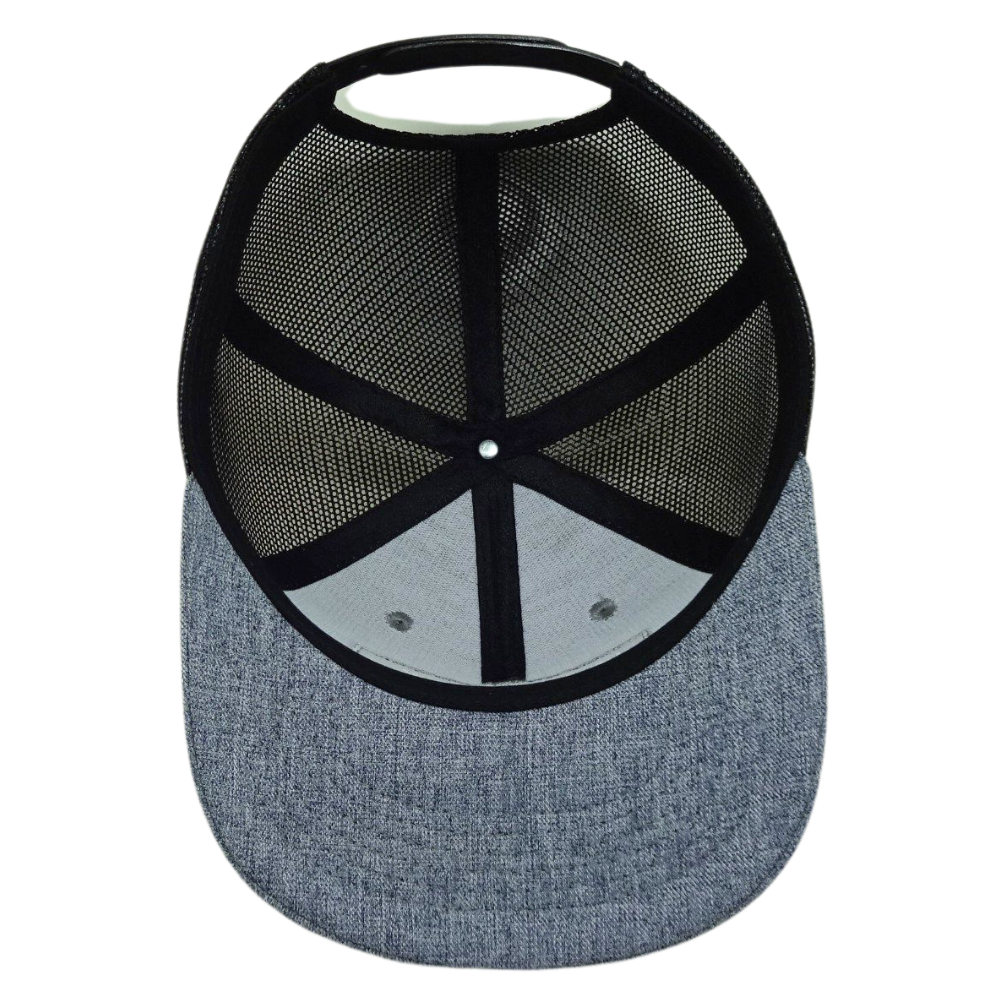 Custom Logo 6 Panels Trucker Hat Garment Patch Structured Gray and Black Mesh Plastic Single Breasted Buckle Wholesales All Ages 6