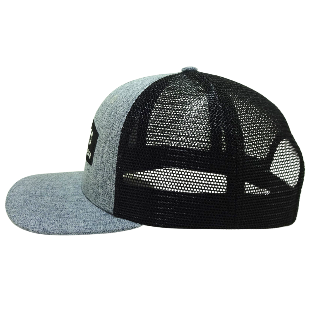 Custom Logo 6 Panels Trucker Hat Garment Patch Structured Gray and Black Mesh Plastic Single Breasted Buckle Wholesales All Ages 4