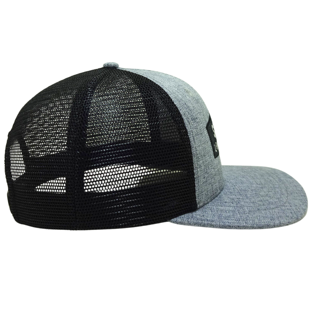 Custom Logo 6 Panels Trucker Hat Garment Patch Structured Gray and Black Mesh Plastic Single Breasted Buckle Wholesales All Ages 5