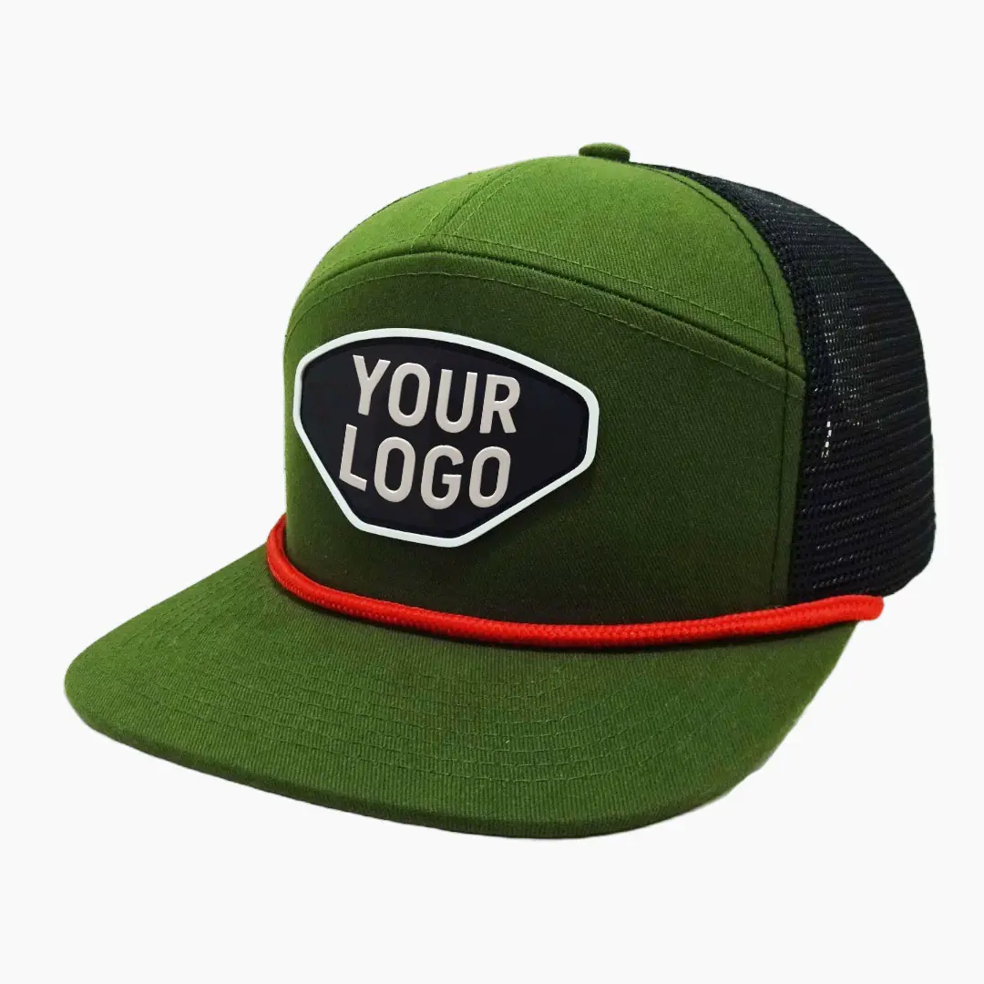 Custom Logo 7 Panel Rubber Logo Rope Trucker Hat Breathable Mesh Back Vietnam Snapback Caps For Men Women Casual Promotion L01 2