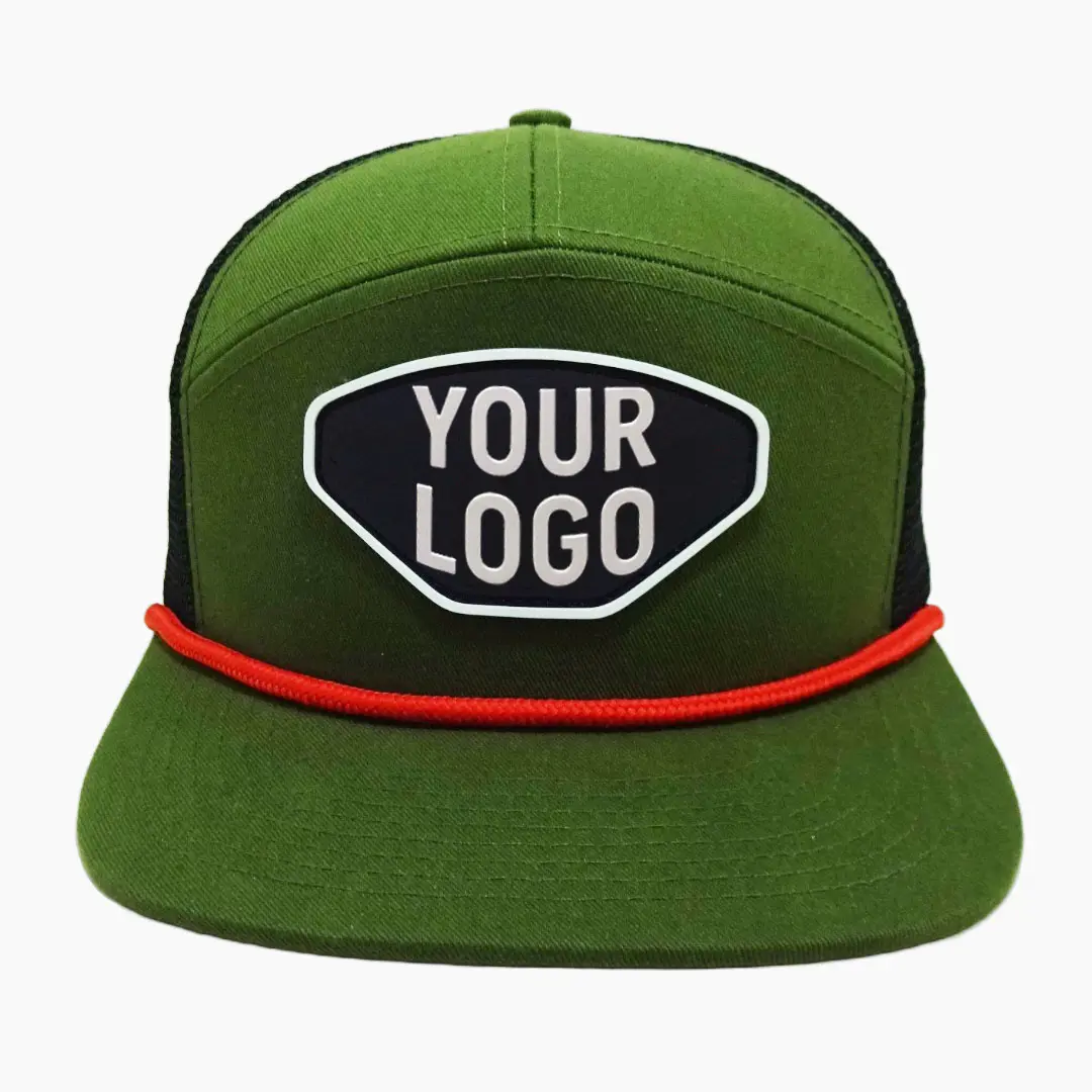 Custom Logo 7 Panel Rubber Logo Rope Trucker Hat Breathable Mesh Back Vietnam Snapback Caps For Men Women Casual Promotion L01 1