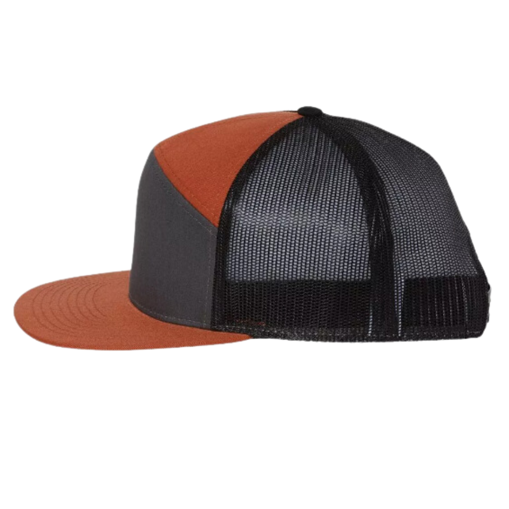 Custom Logo 7 Panel Trucker Hat With Rubber/Leather/Embroidery/ Woven Patch Breathable Mesh Adjustable Single Row Buckle Unisex 3