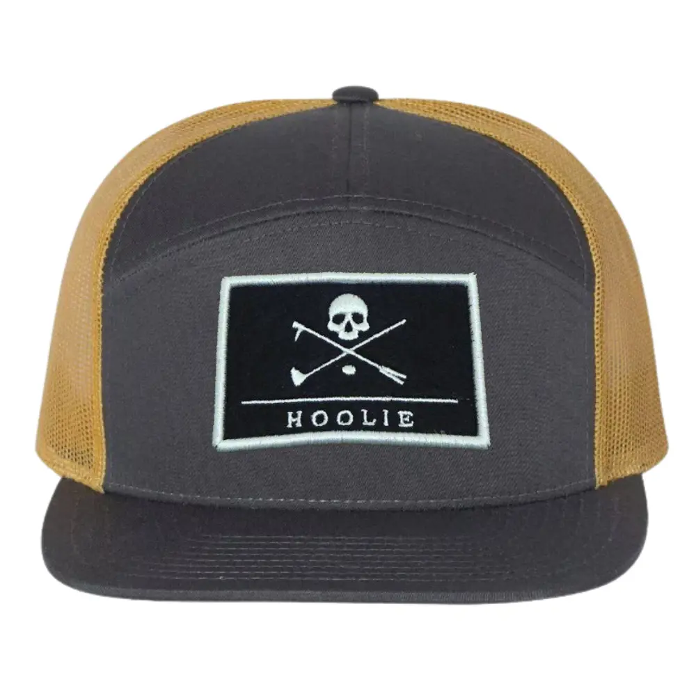 Custom Logo 7 Panel Trucker Hat With Rubber/Leather/Embroidery/ Woven Patch Breathable Mesh Adjustable Single Row Buckle Unisex 5