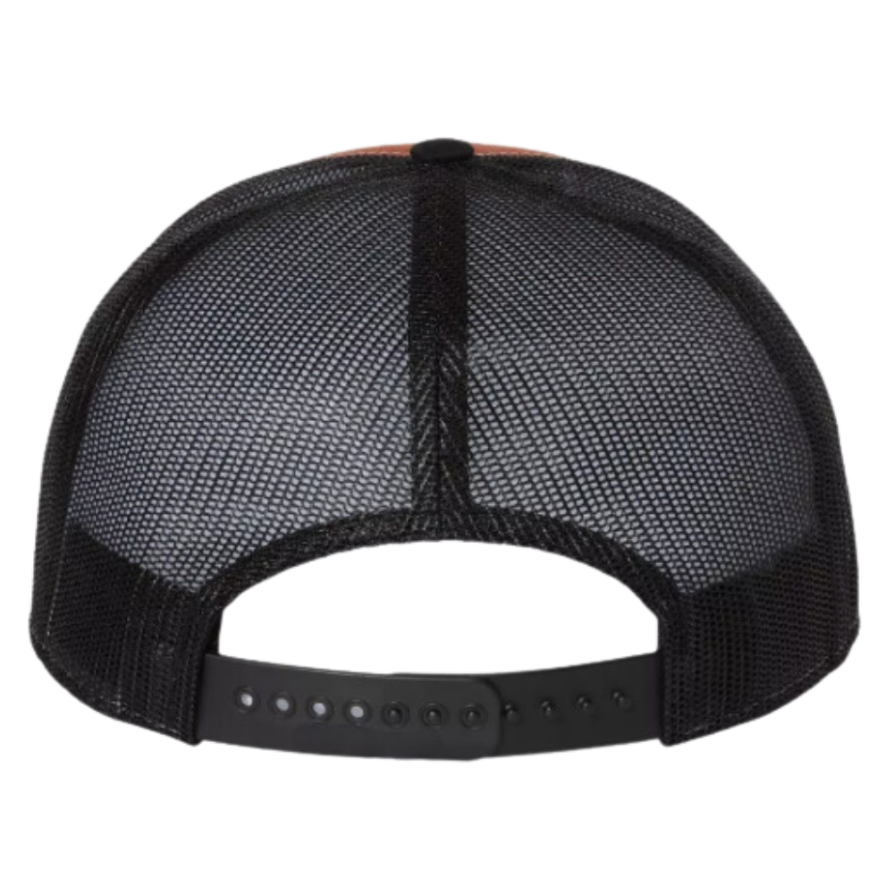 Custom Logo 7 Panel Trucker Hat With Rubber/Leather/Embroidery/ Woven Patch Breathable Mesh Adjustable Single Row Buckle Unisex 4