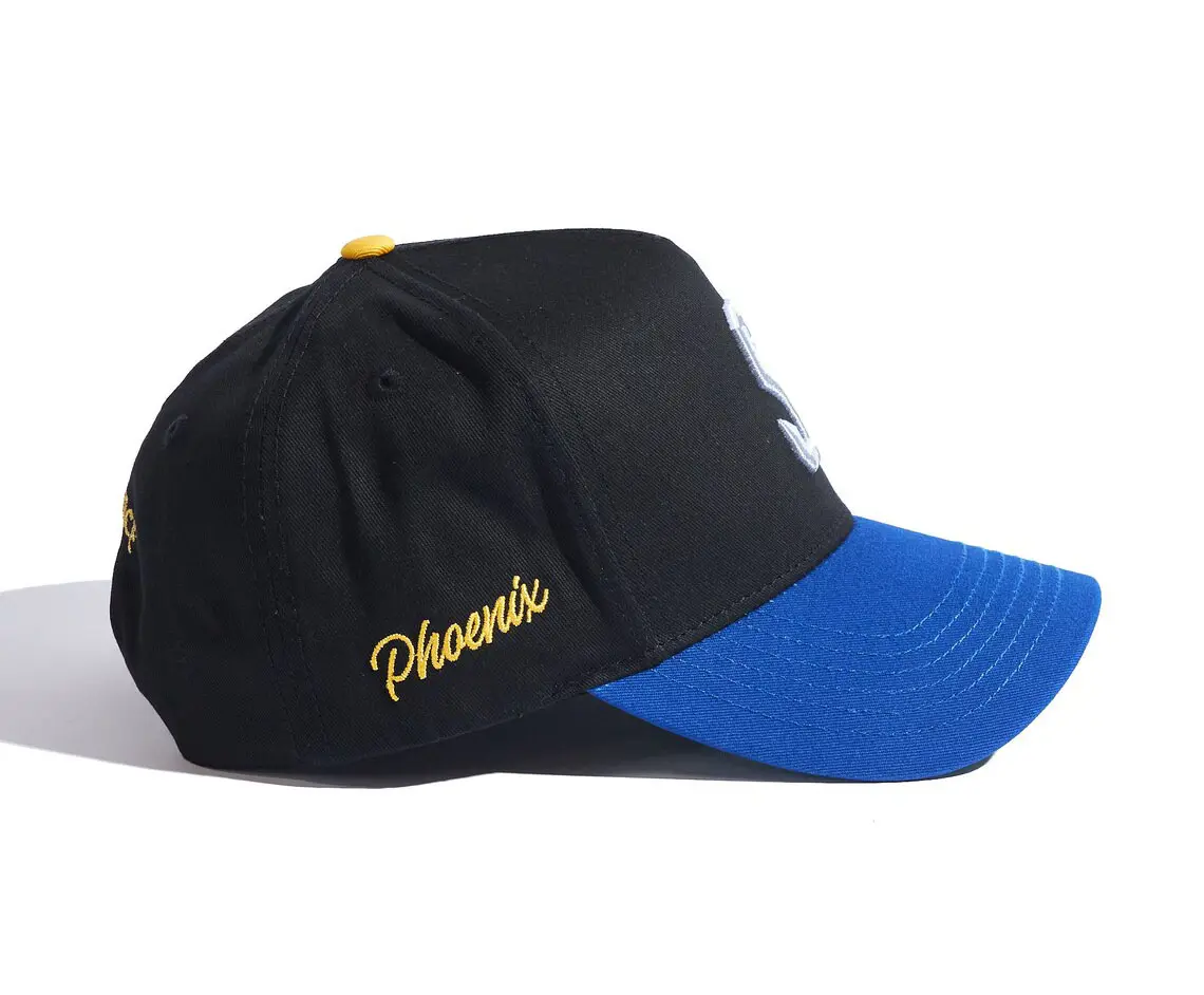 Custom Logo Baseball Cap High Quality 3D Embroidery 5-Panel Curved Brim Black/Blue Color Medium Profile Cotton Baseball Cap 4