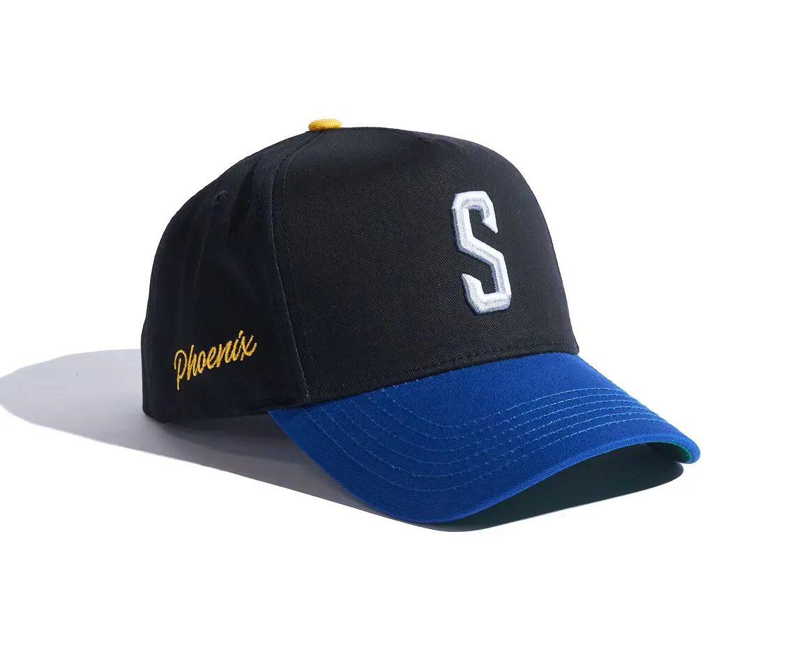 Custom Logo Baseball Cap High Quality 3D Embroidery 5-Panel Curved Brim Black/Blue Color Medium Profile Cotton Baseball Cap 2