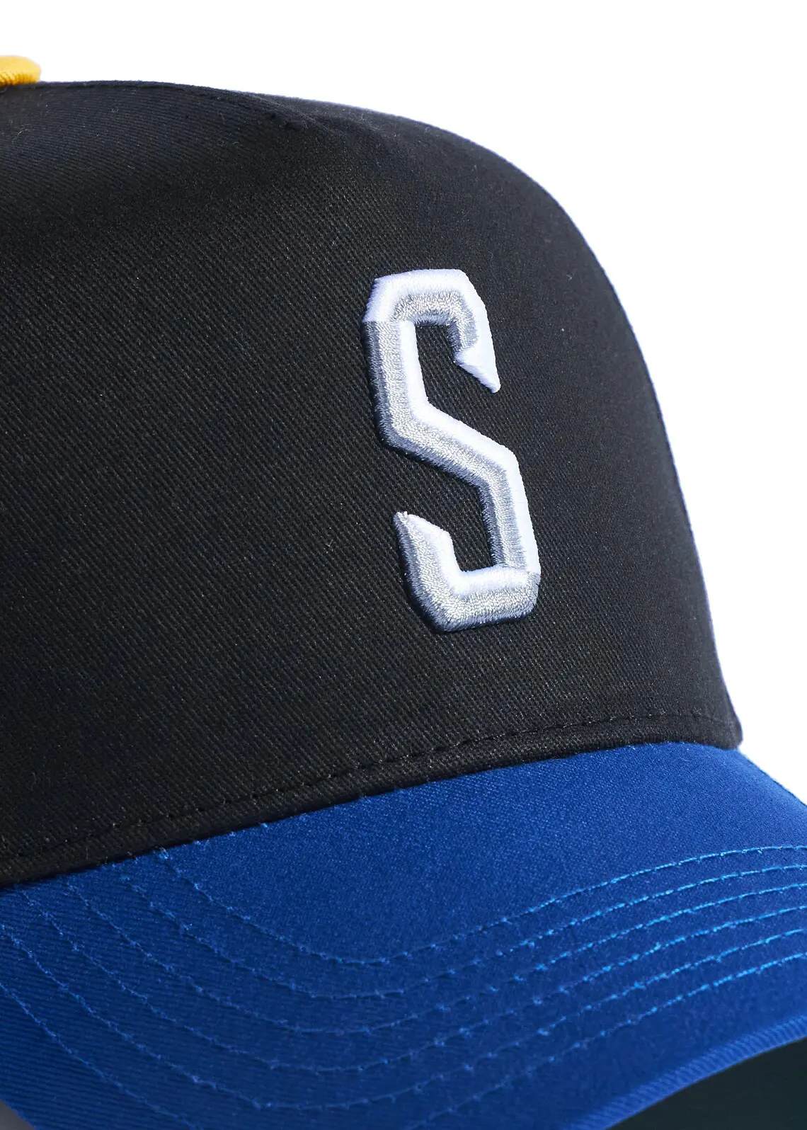 Custom Logo Baseball Cap High Quality 3D Embroidery 5-Panel Curved Brim Black/Blue Color Medium Profile Cotton Baseball Cap 3