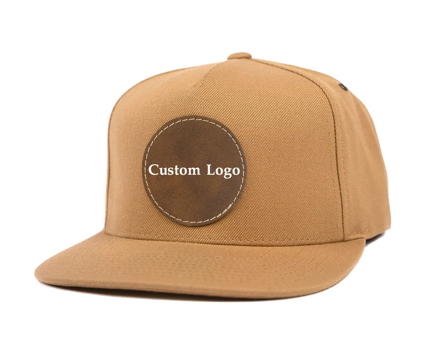 Custom Logo Hot Sale Wholesale Products Snapback Cap Structured 5-Panel Flat Brim High Quality Black/Light Brown Snapback Cap 2