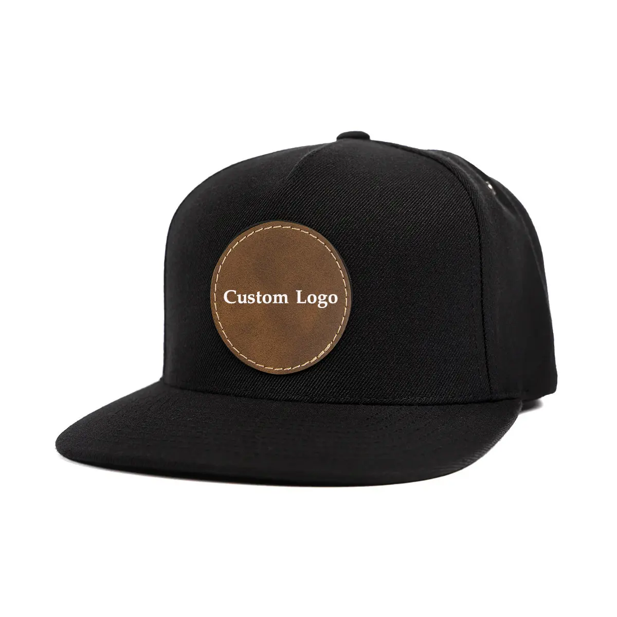 Custom Logo Hot Sale Wholesale Products Snapback Cap Structured 5-Panel Flat Brim High Quality Black/Light Brown Snapback Cap 1
