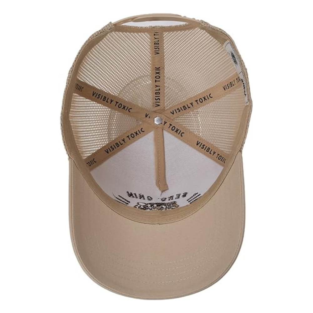 Custom Logo Mid Profile Trucker Hat 5 Panel Structured  Beige Solid Color Animal Cartoon Pattern Printed Inner Tape Snapback OEM 5