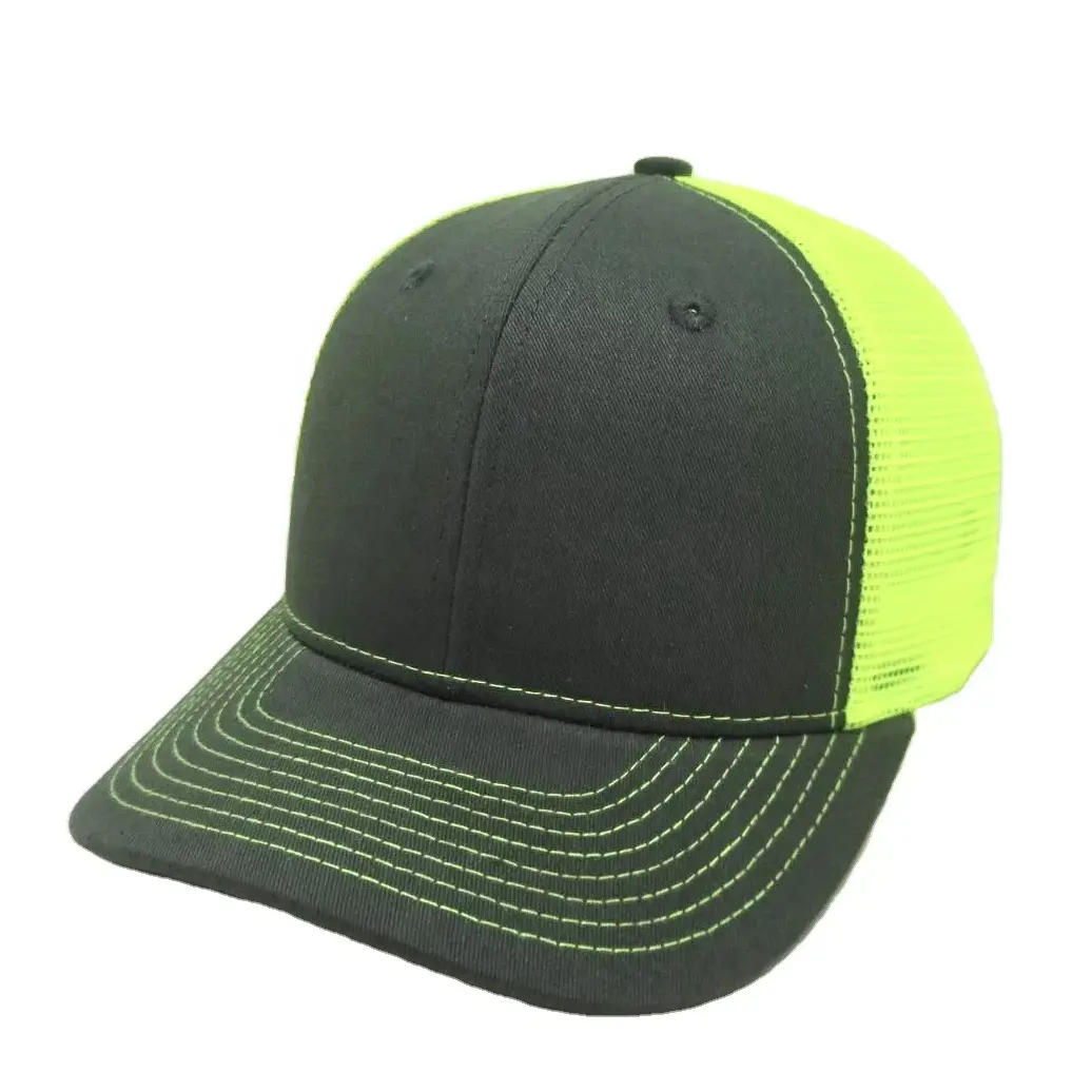Custom Logo Neon Green Black Hats High Quality Trucker Hats Injae Vina Vietnam Brand Hats Cheap Price 1