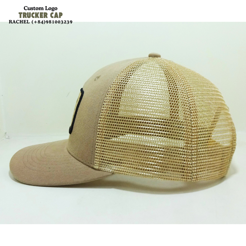 Custom Logo Patch Trucker Hats 6 Panels Slightly Curved Brim Structured Caps Breathable Mesh Adjustable Snapback Closure Unisex 4