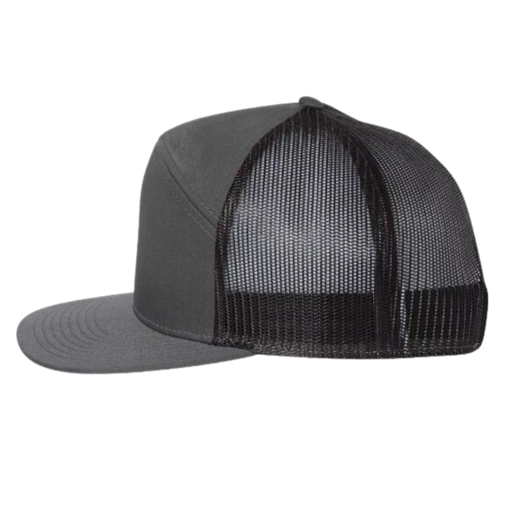 Custom Logo Solid Color 7 Panel Trucker Hat Flat Brim Snapback Breathable Mesh Adjustable Single Row Buckle Promotions Wholesale 3