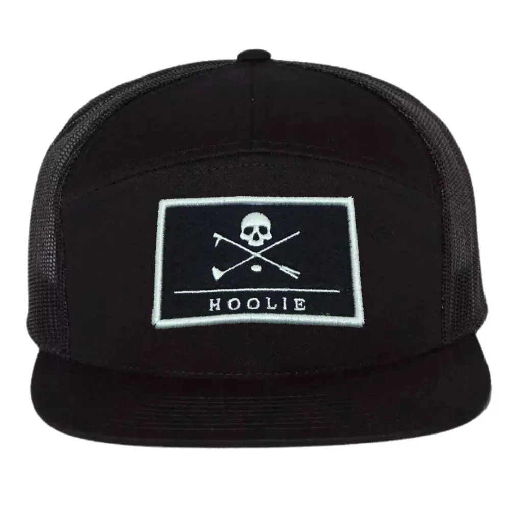Custom Logo Solid Color 7 Panel Trucker Hat Flat Brim Snapback Breathable Mesh Adjustable Single Row Buckle Promotions Wholesale 5