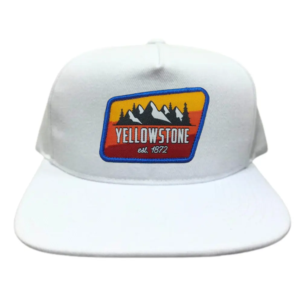 Custom Logo White Y 6007 5 Panel Snapback Hat Embroidered Logo Patch on Front Side Flat Brim Plastic Single Row Buckle Snapback 2