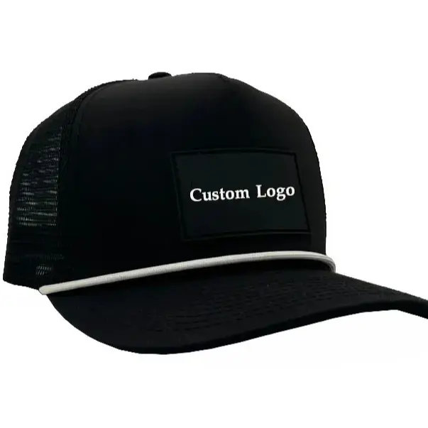 Custom Logo Wholesale Products Trucker Hat Curved Brim Black Color With White Rope High Quality Gorras Sports Cap Trucker Hat 1