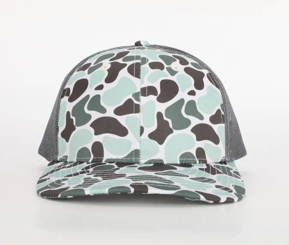 Custom Merrow Patch Logo Printed Camo Stone Design Trucker Hat Snapback Caps Vietnam Promotion Hat 1