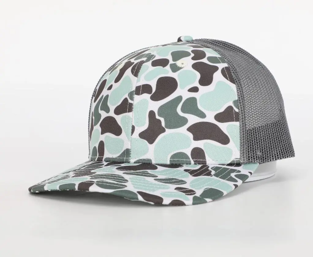 Custom Merrow Patch Logo Printed Camo Stone Design Trucker Hat Snapback Caps Vietnam Promotion Hat 2