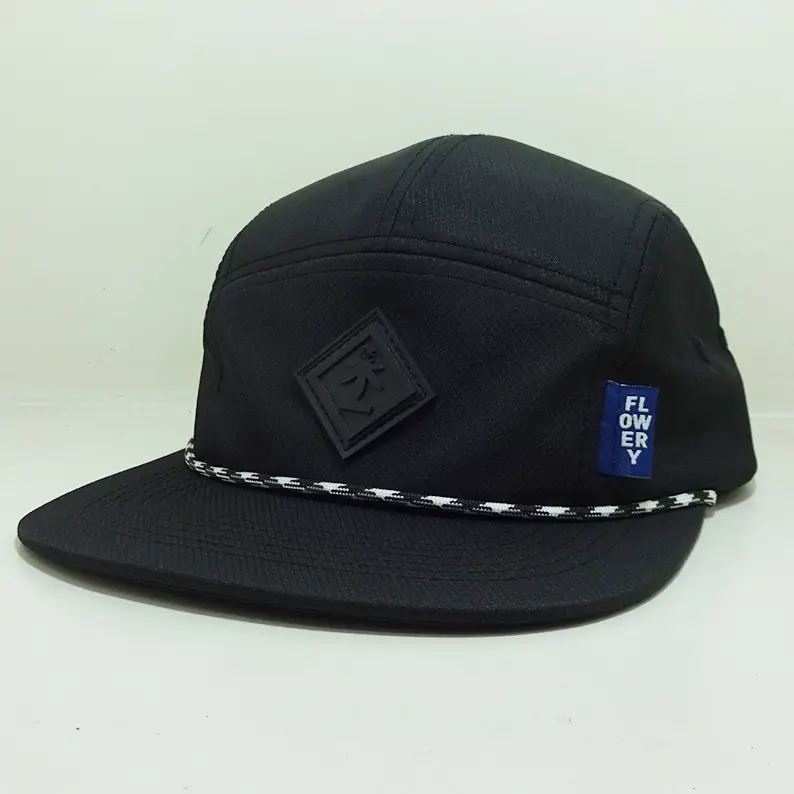 Custom Nylon Rope Tag Camper Caps Rubber Patch Logo 5 Panel Design Vietnam Made Hat For Men Women Outdoor Running Sportswear L01 3
