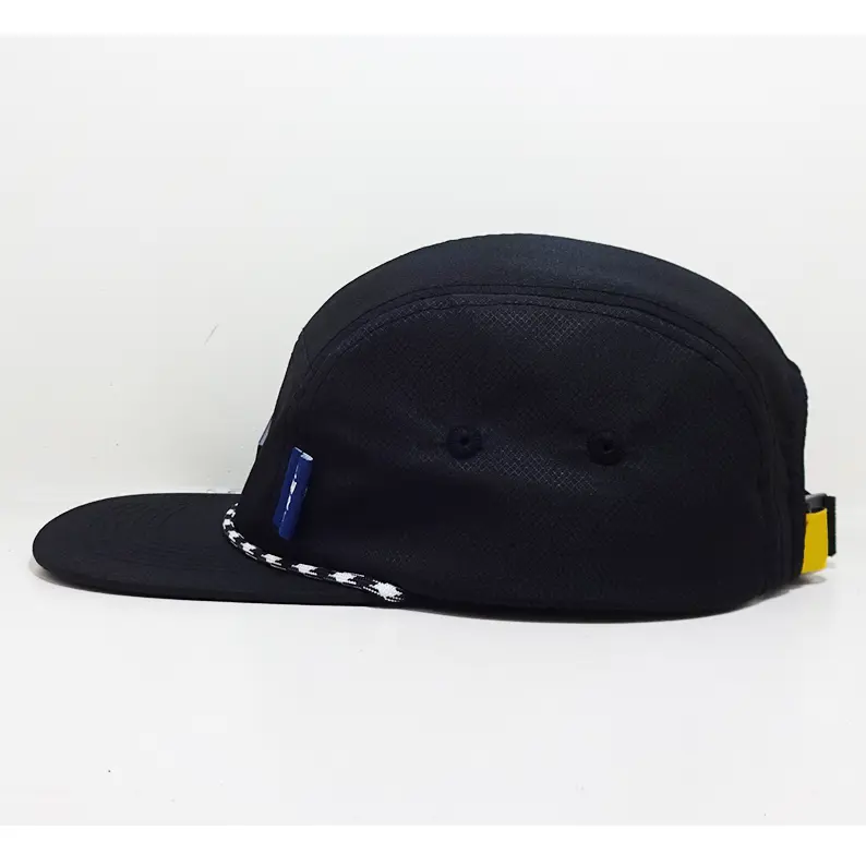 Custom Nylon Rope Tag Camper Caps Rubber Patch Logo 5 Panel Design Vietnam Made Hat For Men Women Outdoor Running Sportswear L01 5