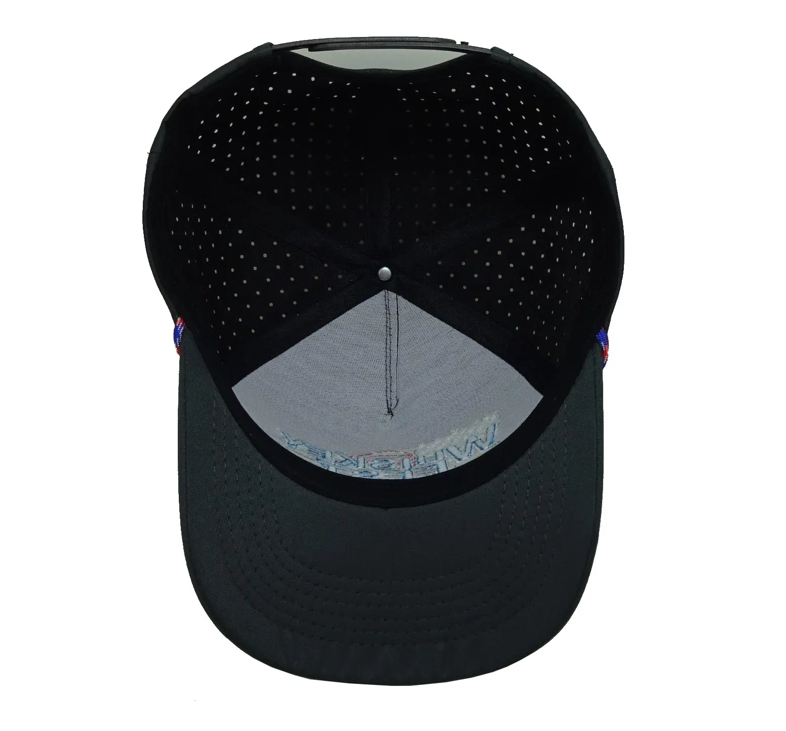 Custom Performance Polyester Baseball Hat  Embroidery Logo Laser Cut Snapback Dad Hats With Rope 5 Panels Vietnam Factory 3
