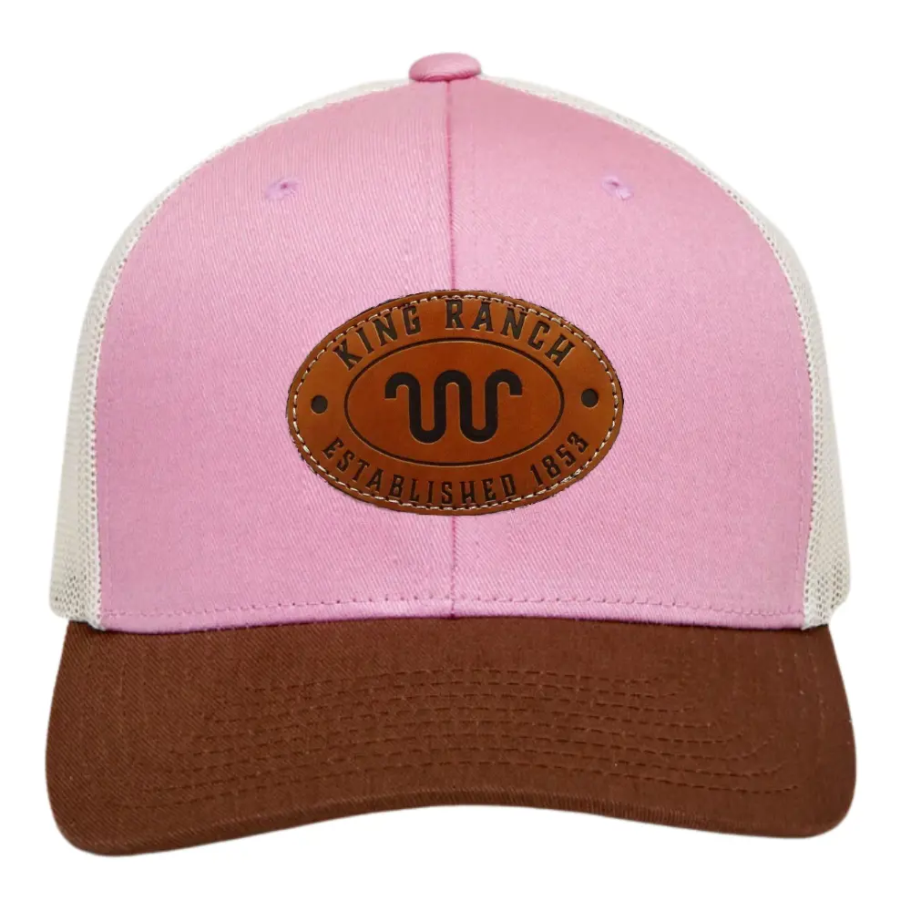 Custom Pink/Blue Brown 6 Panel Trucker Hat Leather Logo Patch Tag on Snapback Closure Structured Caps Color Mixed for Men Women