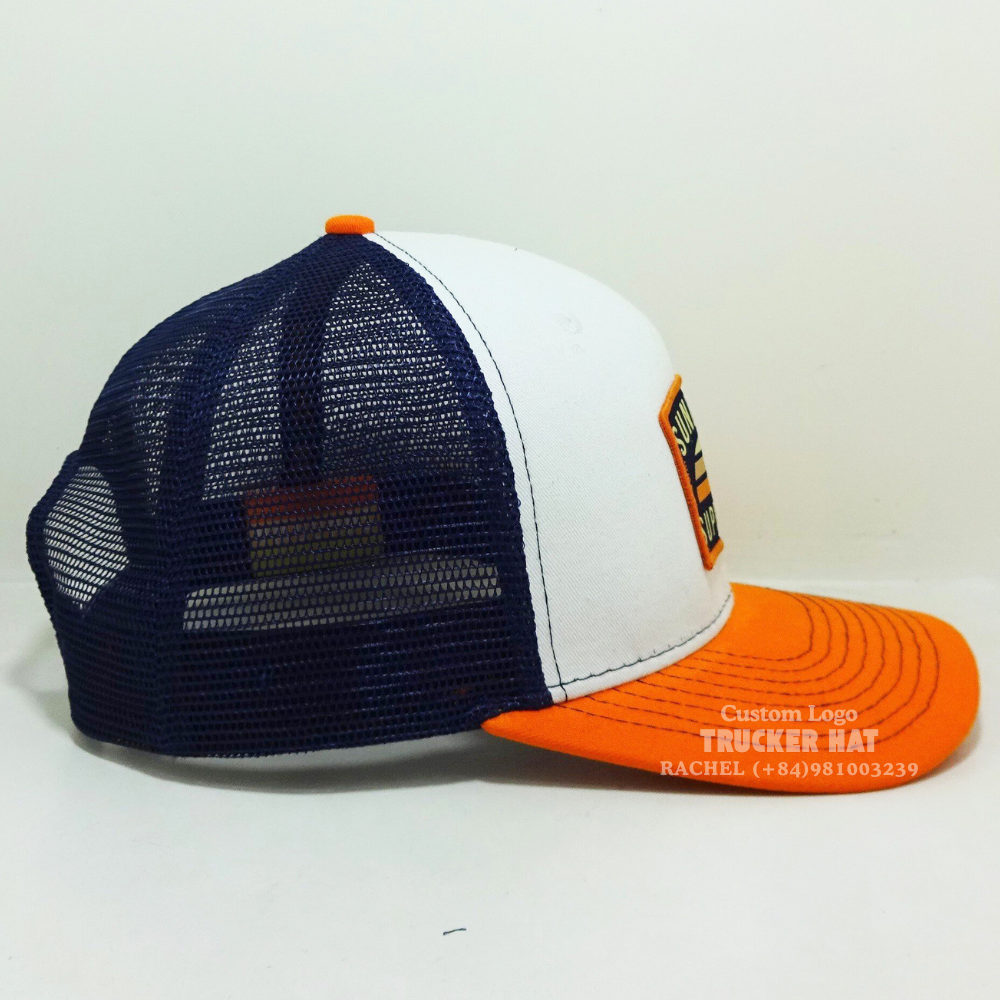 Custom R112 Woven Patch Trucker Hats 6 Panel Slightly Brim Mixed Color Branding New Collection Wholesale Vietnam Headwear Unisex 4