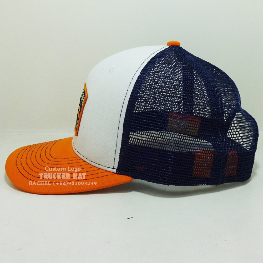Custom R112 Woven Patch Trucker Hats 6 Panel Slightly Brim Mixed Color Branding New Collection Wholesale Vietnam Headwear Unisex 3