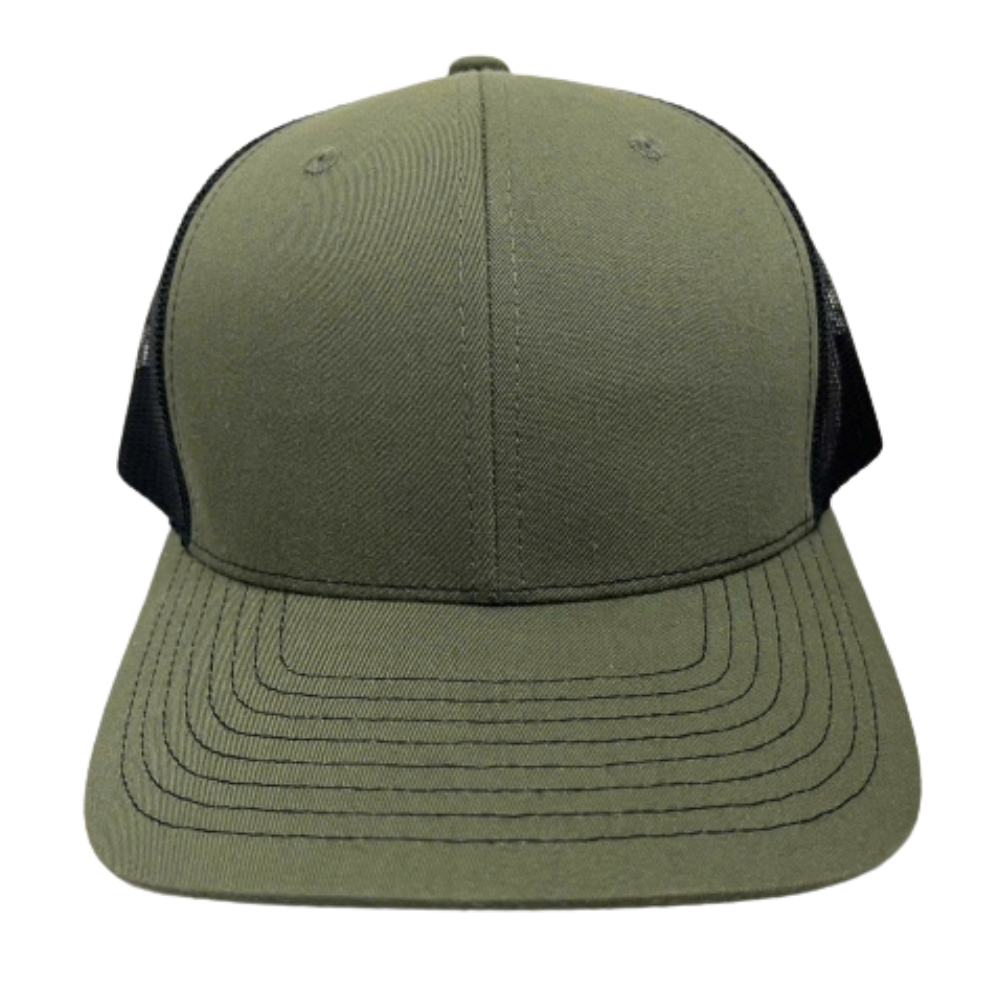 Custom Ri 112 Trucker Hat Loden Green Black Mesh Breathable Contrast Stitching Line on the Brim Single Breasted Buckle Wholesale 3