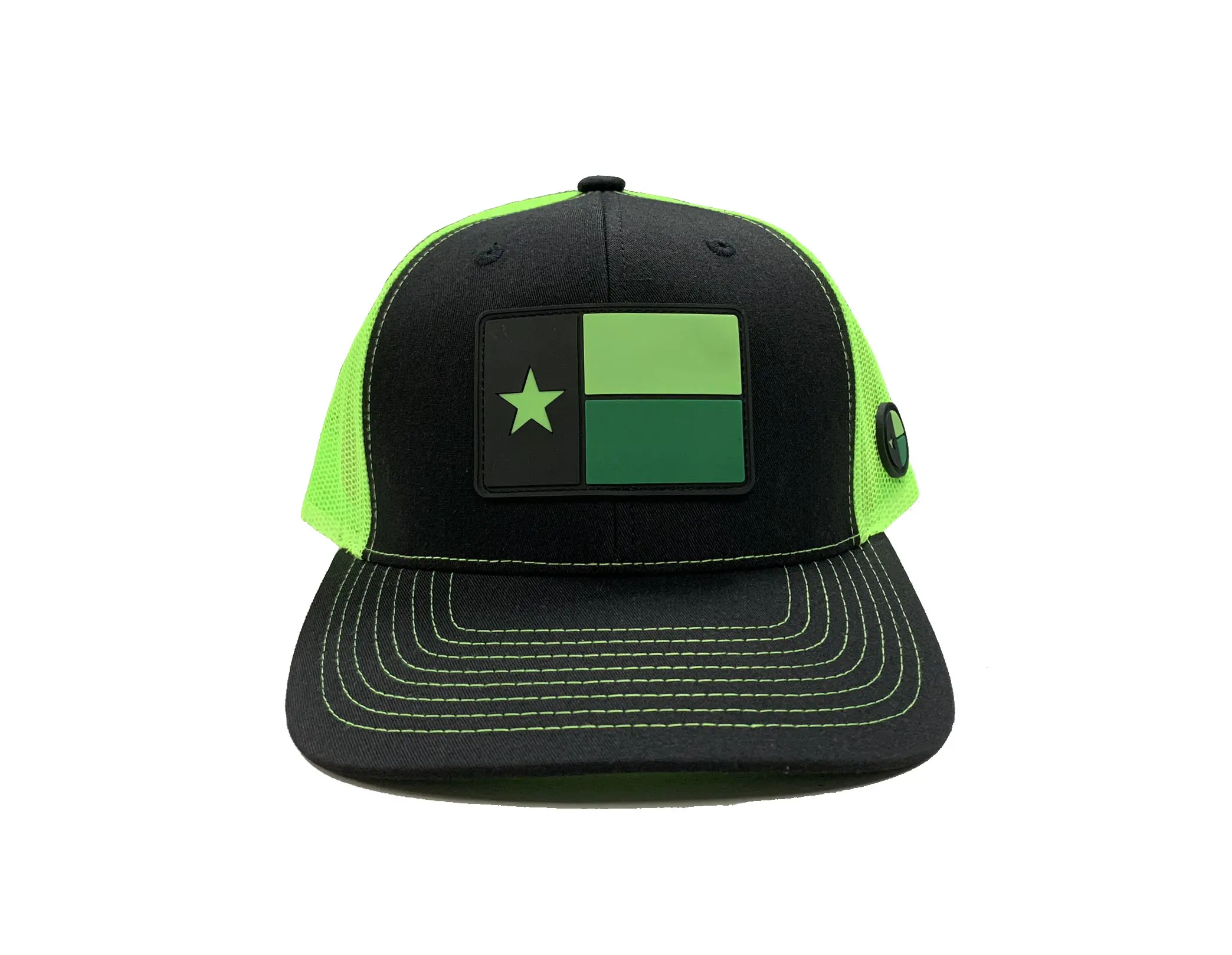 Custom Rubber Logo High Quality Green Color Plastic Buckle Mesh Back Structured Outdoor Trucker Hat for Men Support Samples 1