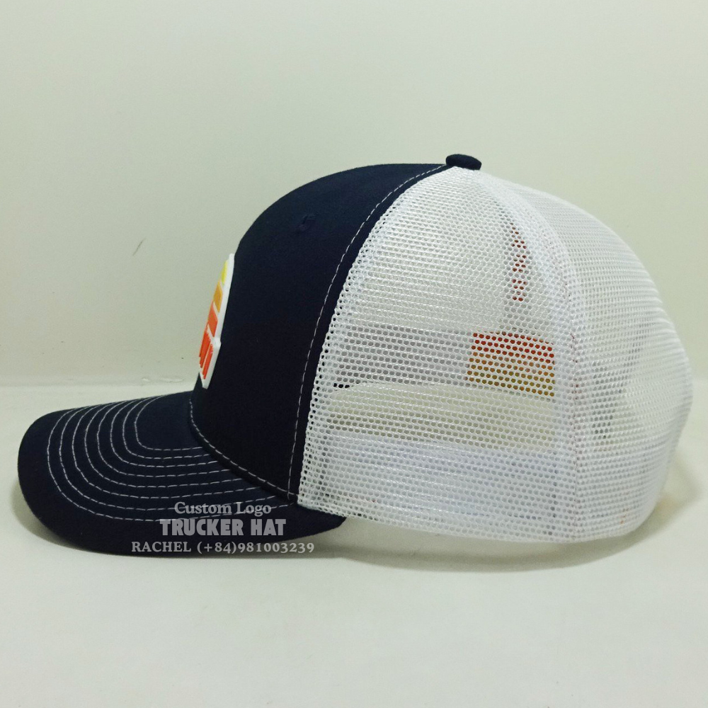 Custom Rubber Logo Patch XL Hats R 112 Trucker 6 Panels Inner Tapes Label Sweatband Slightly Brim Snapback Closure Vietnam OEM 3