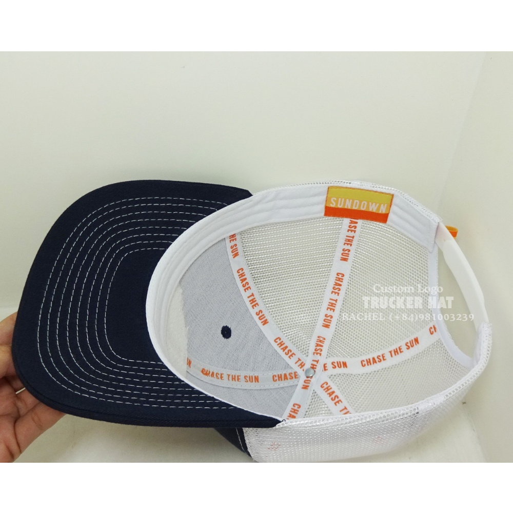 Custom Rubber Logo Patch XL Hats R 112 Trucker 6 Panels Inner Tapes Label Sweatband Slightly Brim Snapback Closure Vietnam OEM 5